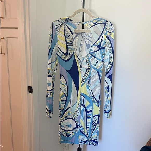 Emilio Pucci Multicolor Long Sleeve Dress, sz 10 US. Signed geometric, classic. - Picture 2 of 5